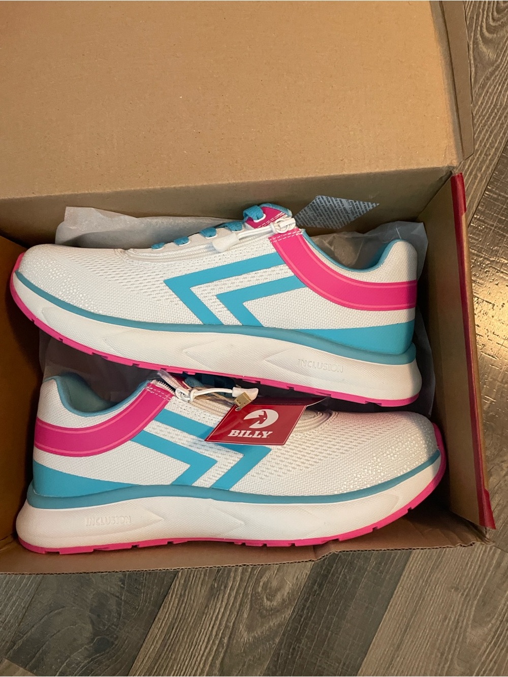 Billy Slip-Resistant Athletic Sneakers in White, Teal & Pink